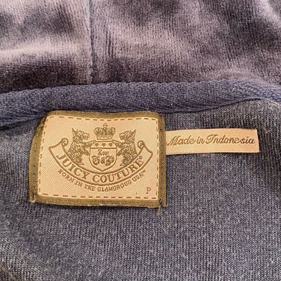 Juicy Couture Velour Hoodie “SOOOO JUICY” Glitter Logo Navy Purple Size P Small - Picture 4 of 12